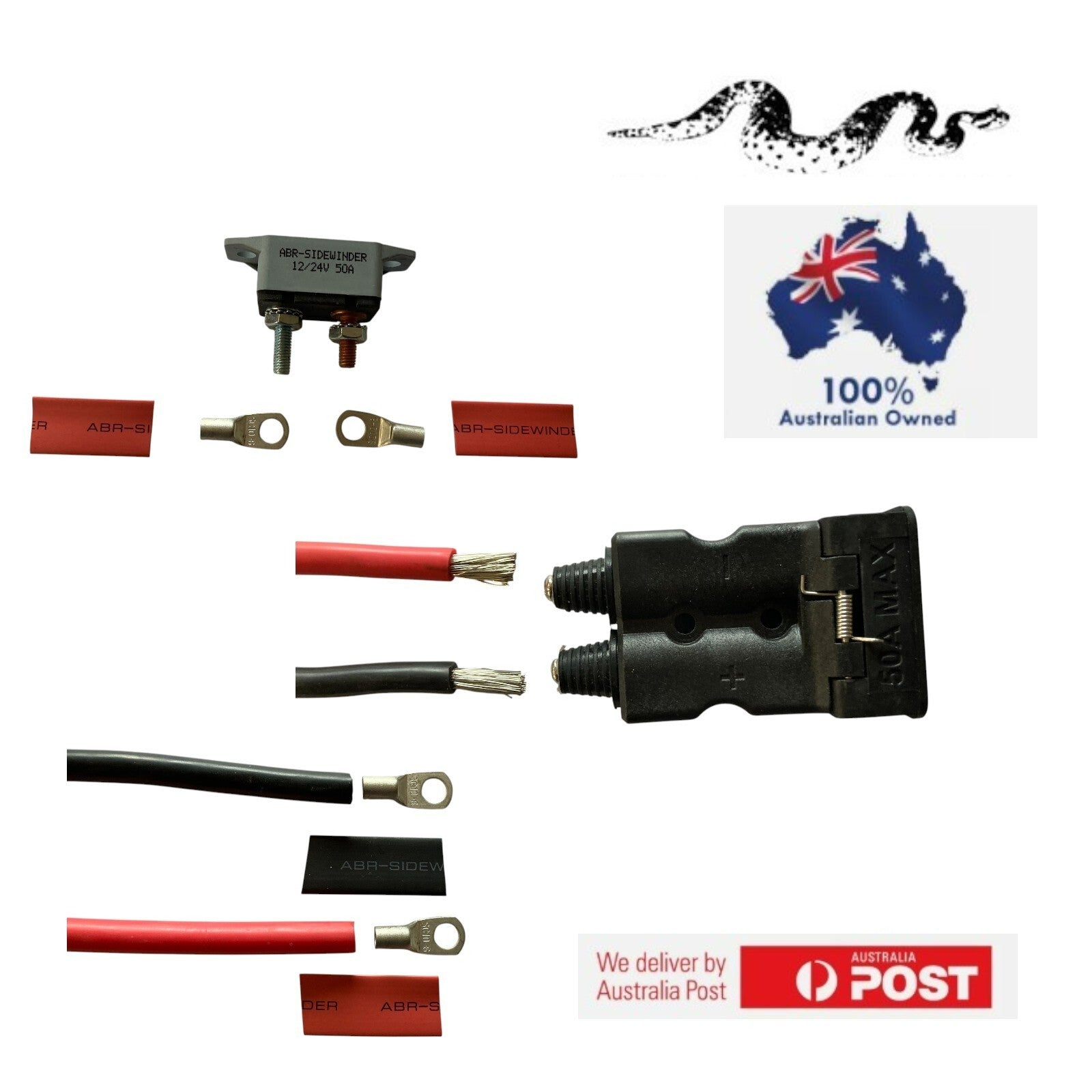 ANDERSON PLUG KIT 50A / 7m SILICONE CABLE RED / 600MM BLACK 6AWG 6 B&S 13.56MM2